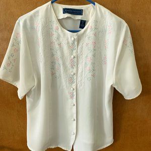Karen Scott Embroidered Short Sleeve Top